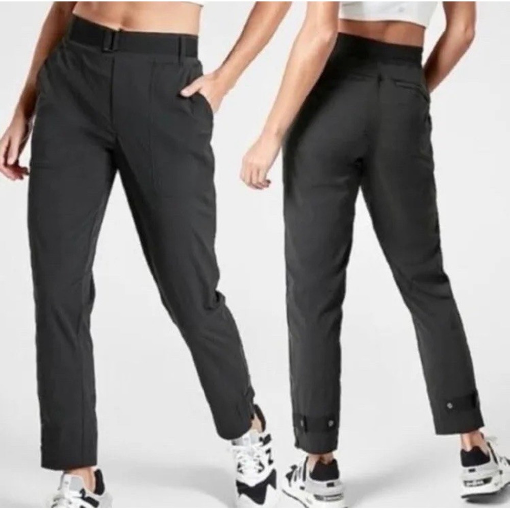 Athleta Trekkie Pants Womens 6 Belted Hiking Zip Ankle Gray Ripstop Gorpcore‎